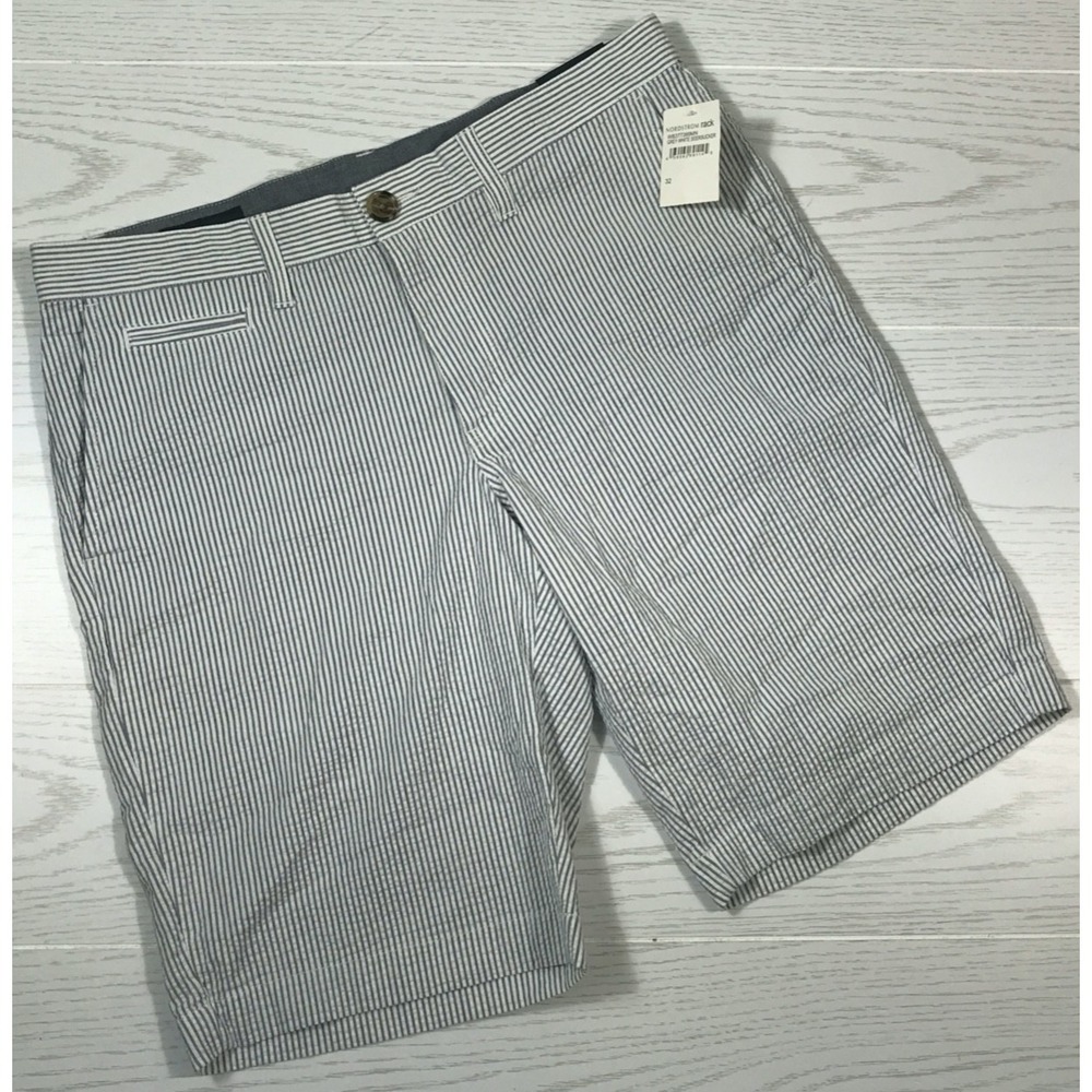 Wallin & Bros Shorts Men 32 Gray White Seersucker Stretch Cotton Blend Golf New